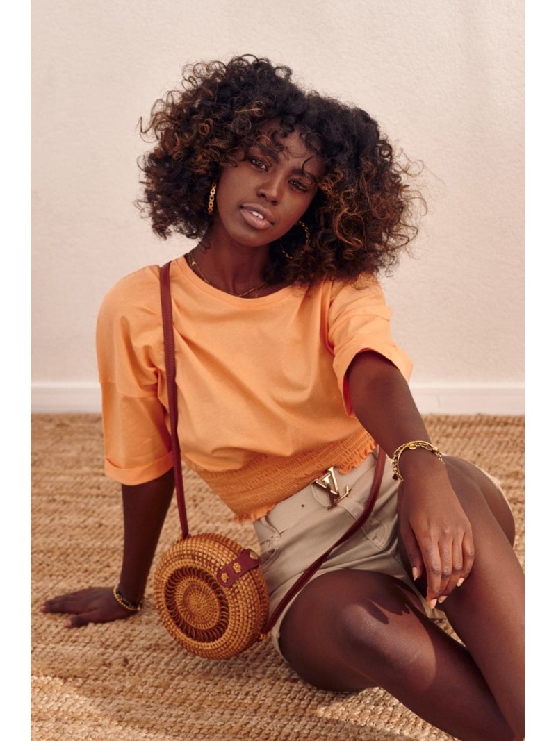 Short T-shirt with a wide cuff, apricot MP14546 - Online store - Boutique